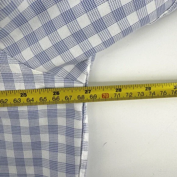 David Donahue Mens 17.5 34/35 Blue White Gingham Cotton Dress Shirt Plaid L/S - Picture 7 of 8